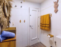 bathroom, indoor, sink, wall, shower, door, mirror, plumbing fixture, bathtub, curtain